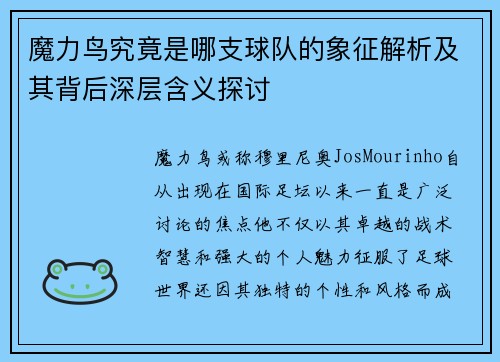 魔力鸟究竟是哪支球队的象征解析及其背后深层含义探讨